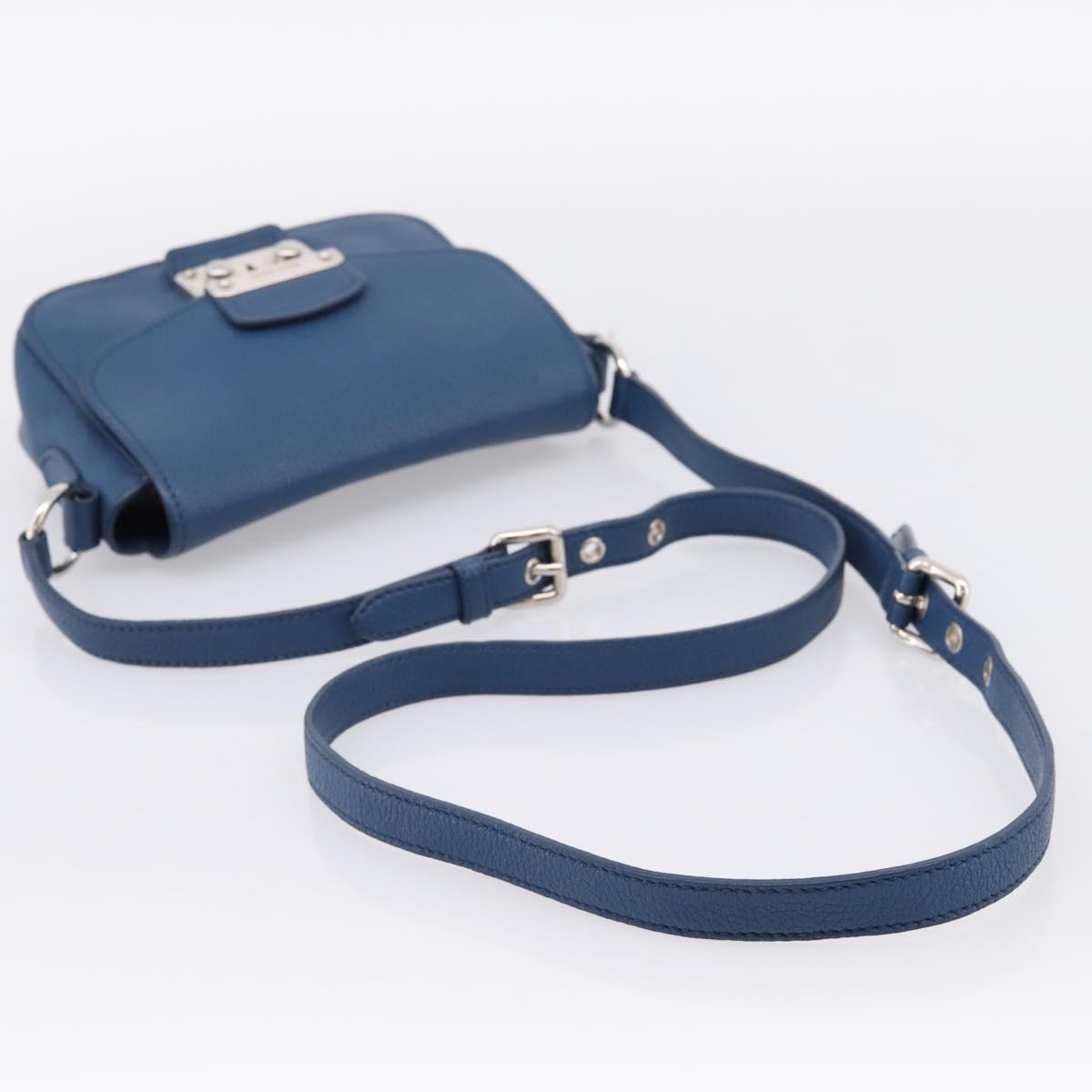 Miu Miu Shoulder Bag Leather Blue Silver Auth 201970A