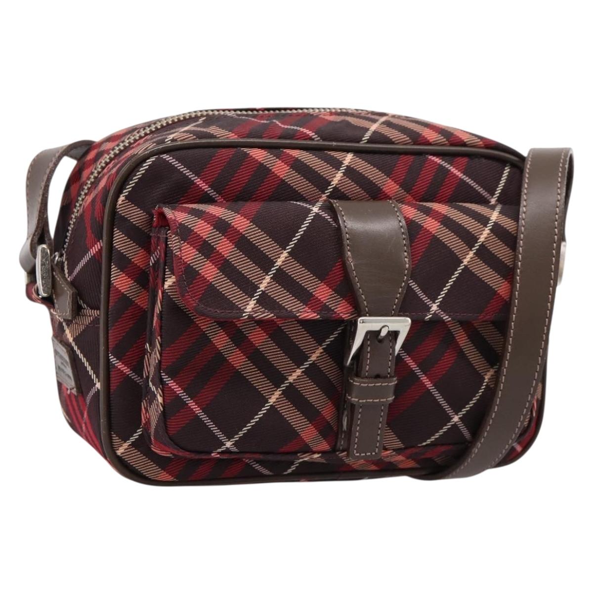BURBERRY Nova Check Blue Label Shoulder Bag Canvas Red Silver Auth 201971A