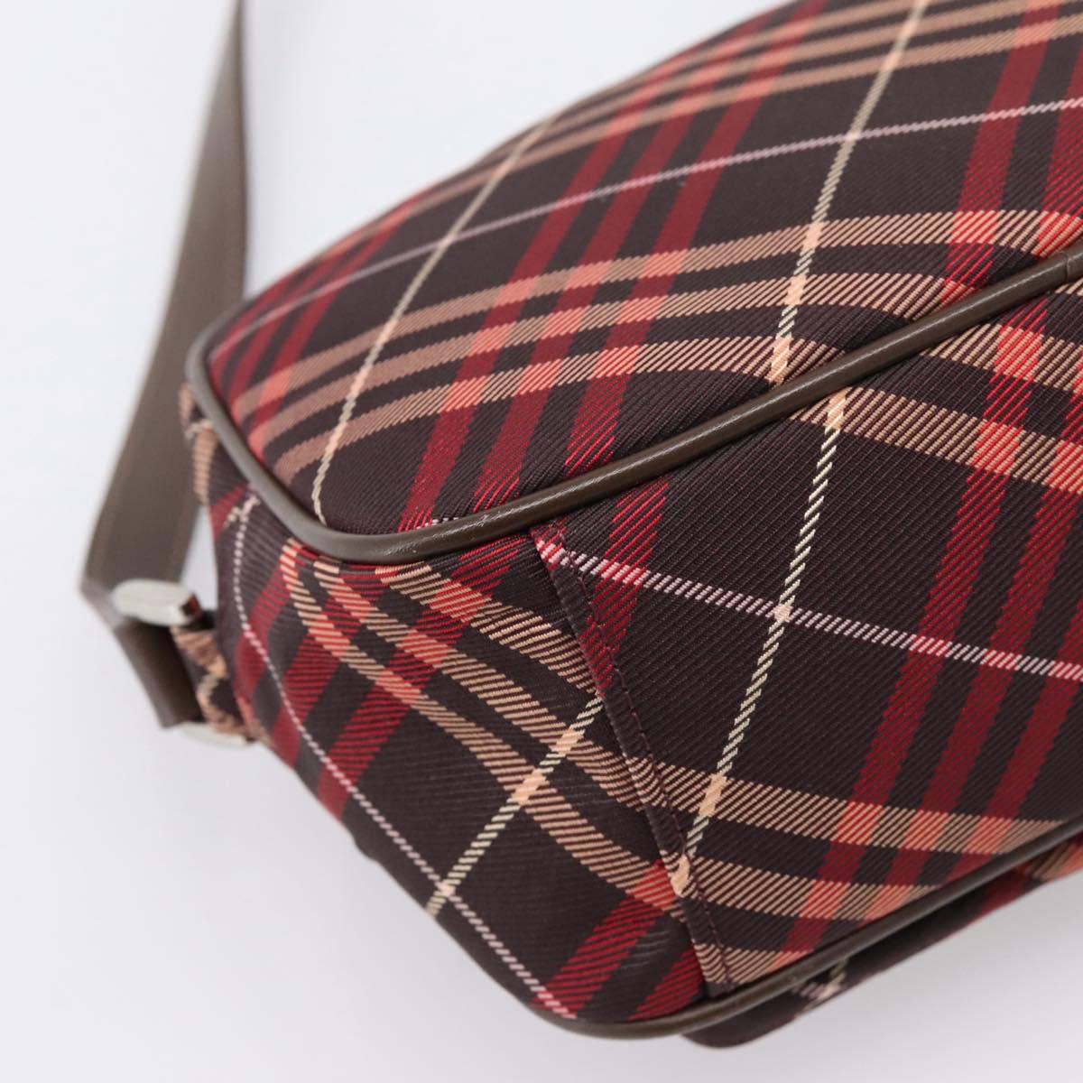 BURBERRY Nova Check Blue Label Shoulder Bag Canvas Red Silver Auth 201971A