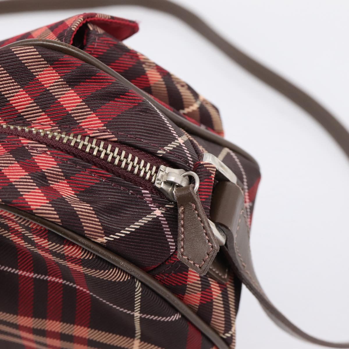 BURBERRY Nova Check Blue Label Shoulder Bag Canvas Red Silver Auth 201971A