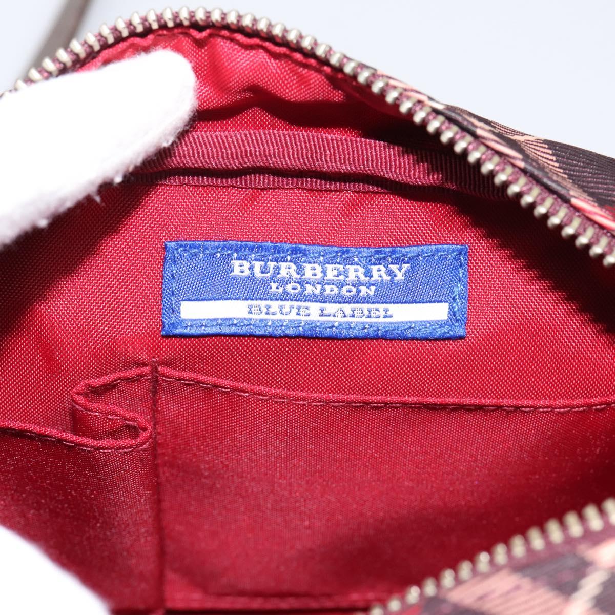 BURBERRY Nova Check Blue Label Shoulder Bag Canvas Red Silver Auth 201971A