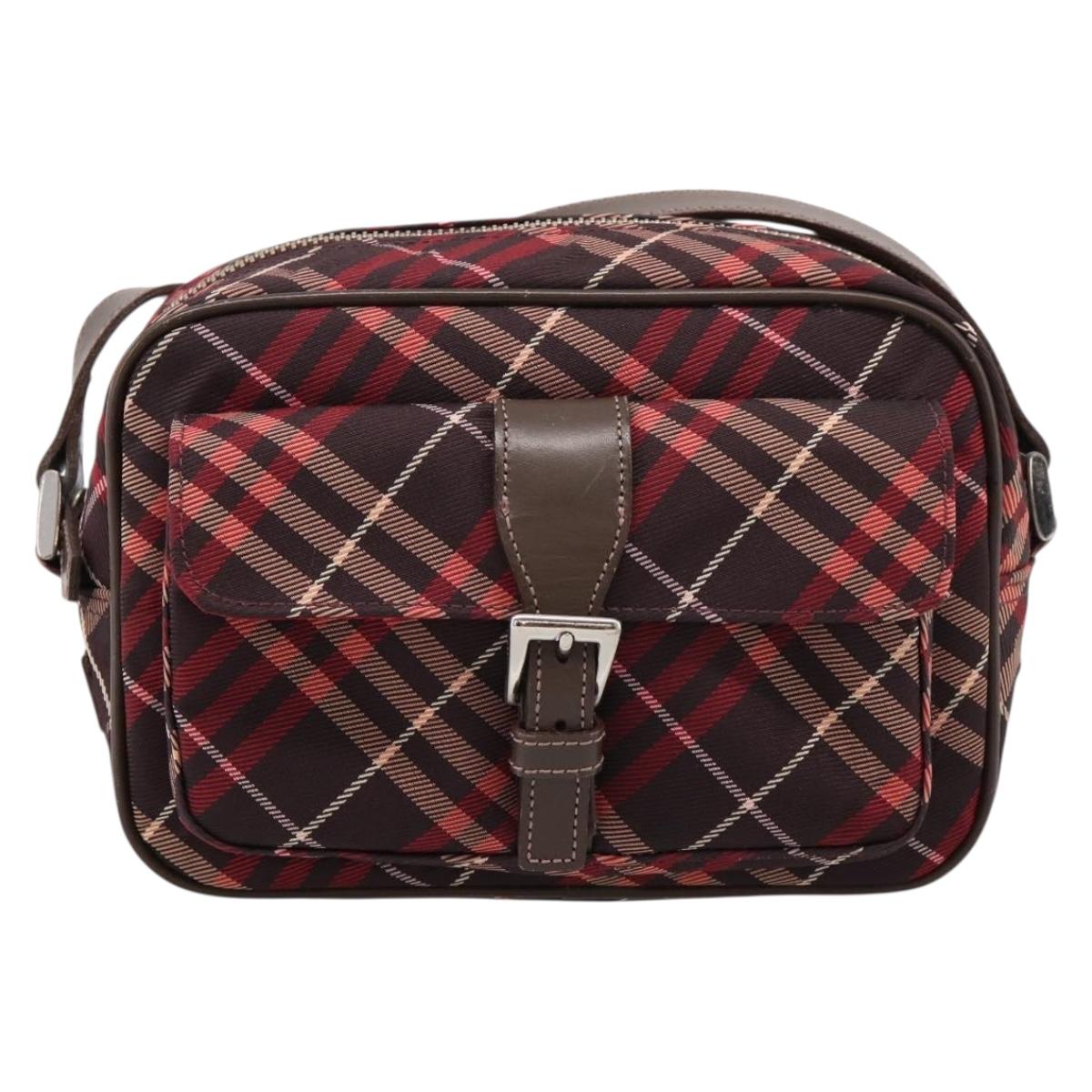 BURBERRY Nova Check Blue Label Shoulder Bag Canvas Red Silver Auth 201971A