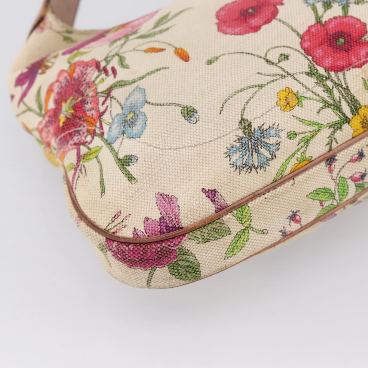 GUCCI Jackie Flora Shoulder Bag Canvas Beige Gold 137335 Auth 201974