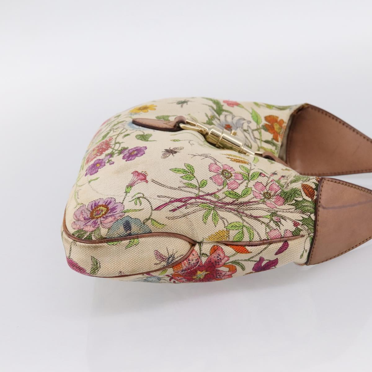 GUCCI Jackie Flora Shoulder Bag Canvas Beige Gold 137335 Auth 201974