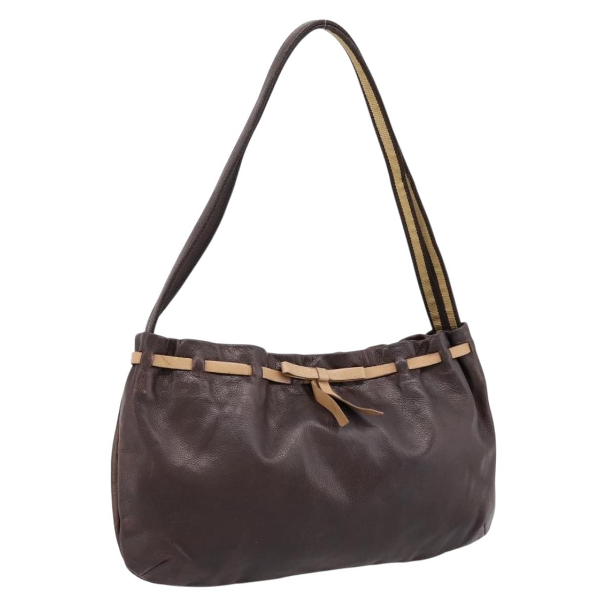 Miu Miu Shoulder Bag Leather Brown Silver Auth 201975