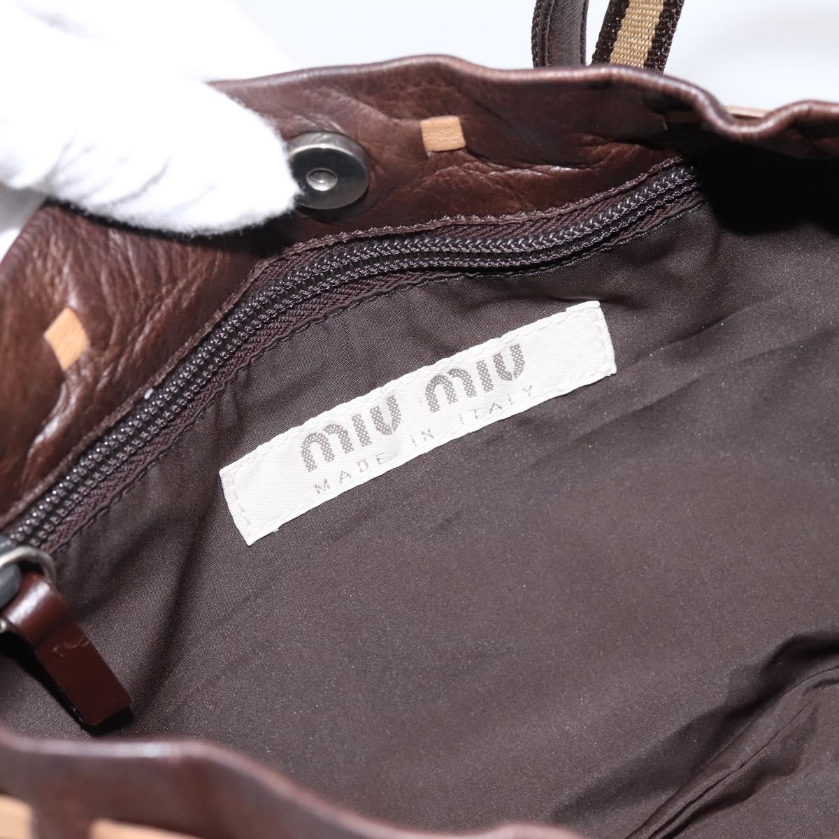 Miu Miu Shoulder Bag Leather Brown Silver Auth 201975