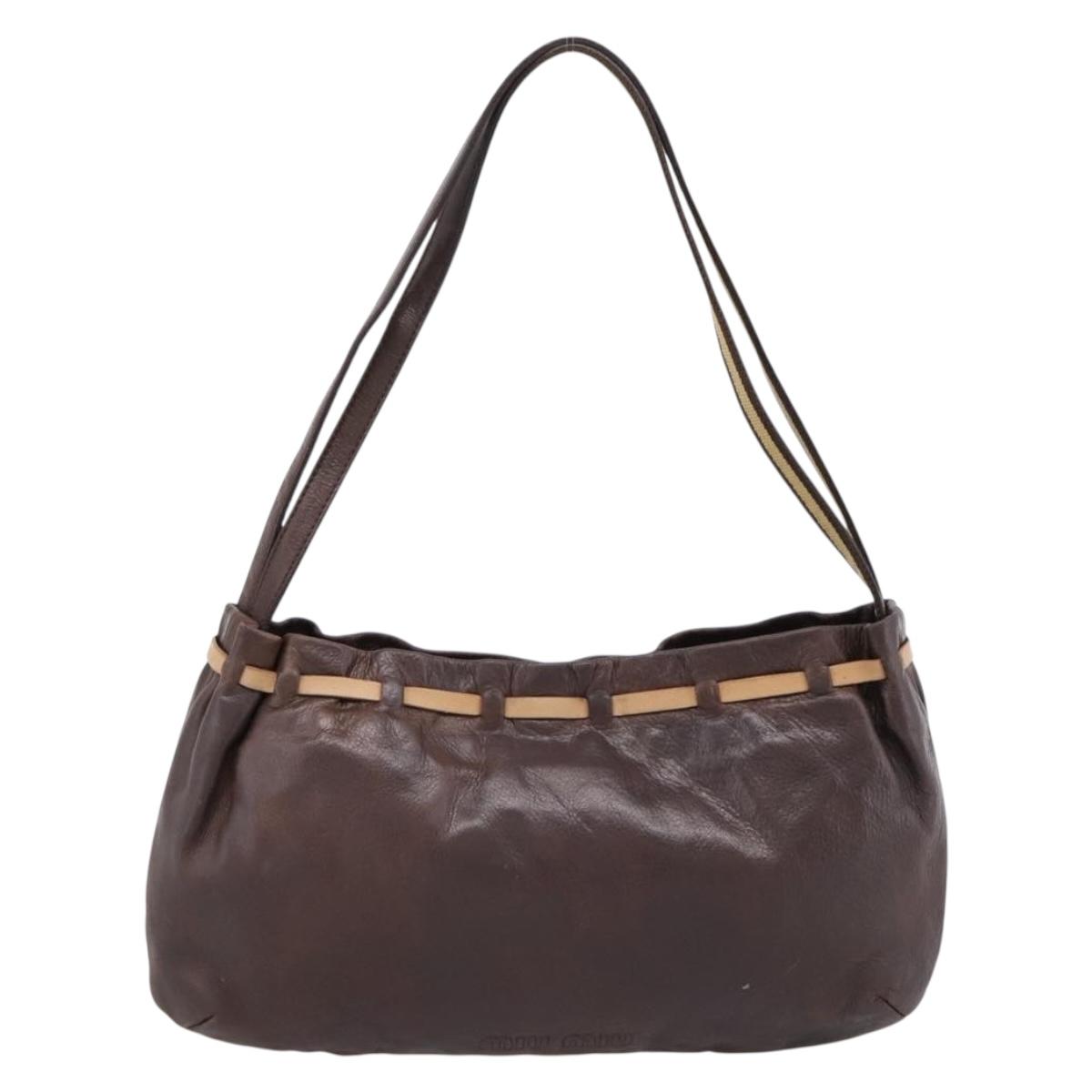 Miu Miu Shoulder Bag Leather Brown Silver Auth 201975