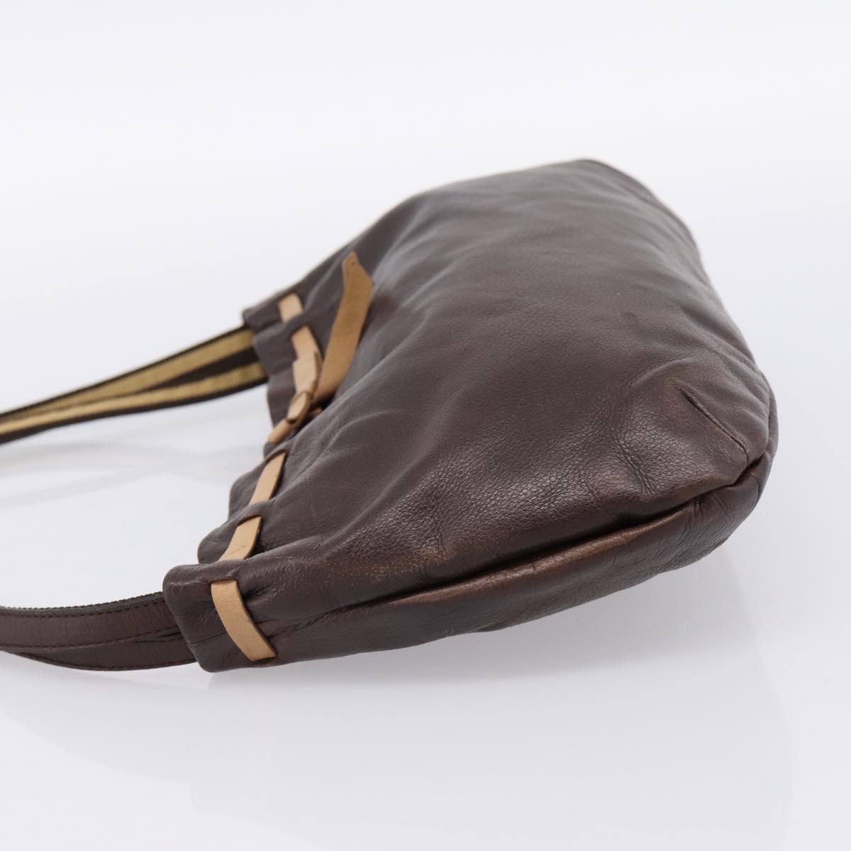 Miu Miu Shoulder Bag Leather Brown Silver Auth 201975