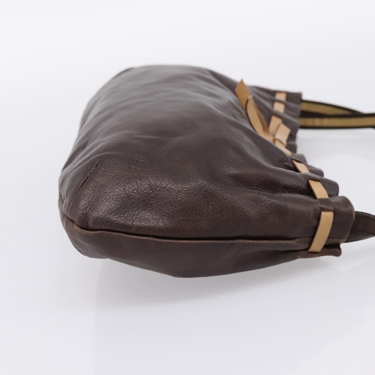 Miu Miu Shoulder Bag Leather Brown Silver Auth 201975