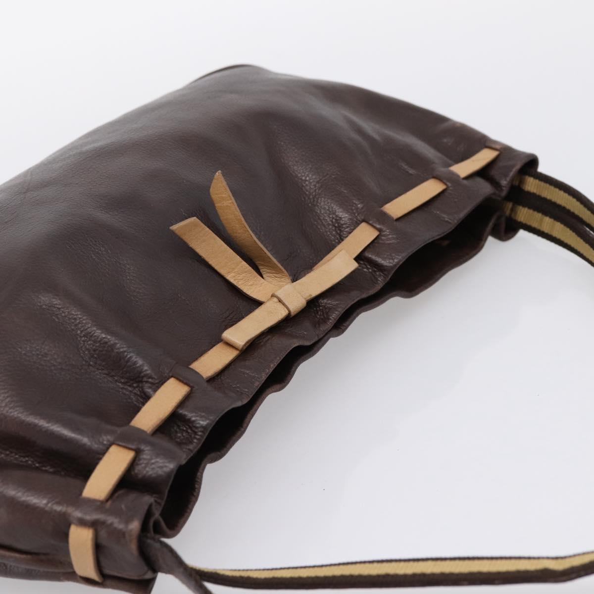 Miu Miu Shoulder Bag Leather Brown Silver Auth 201975