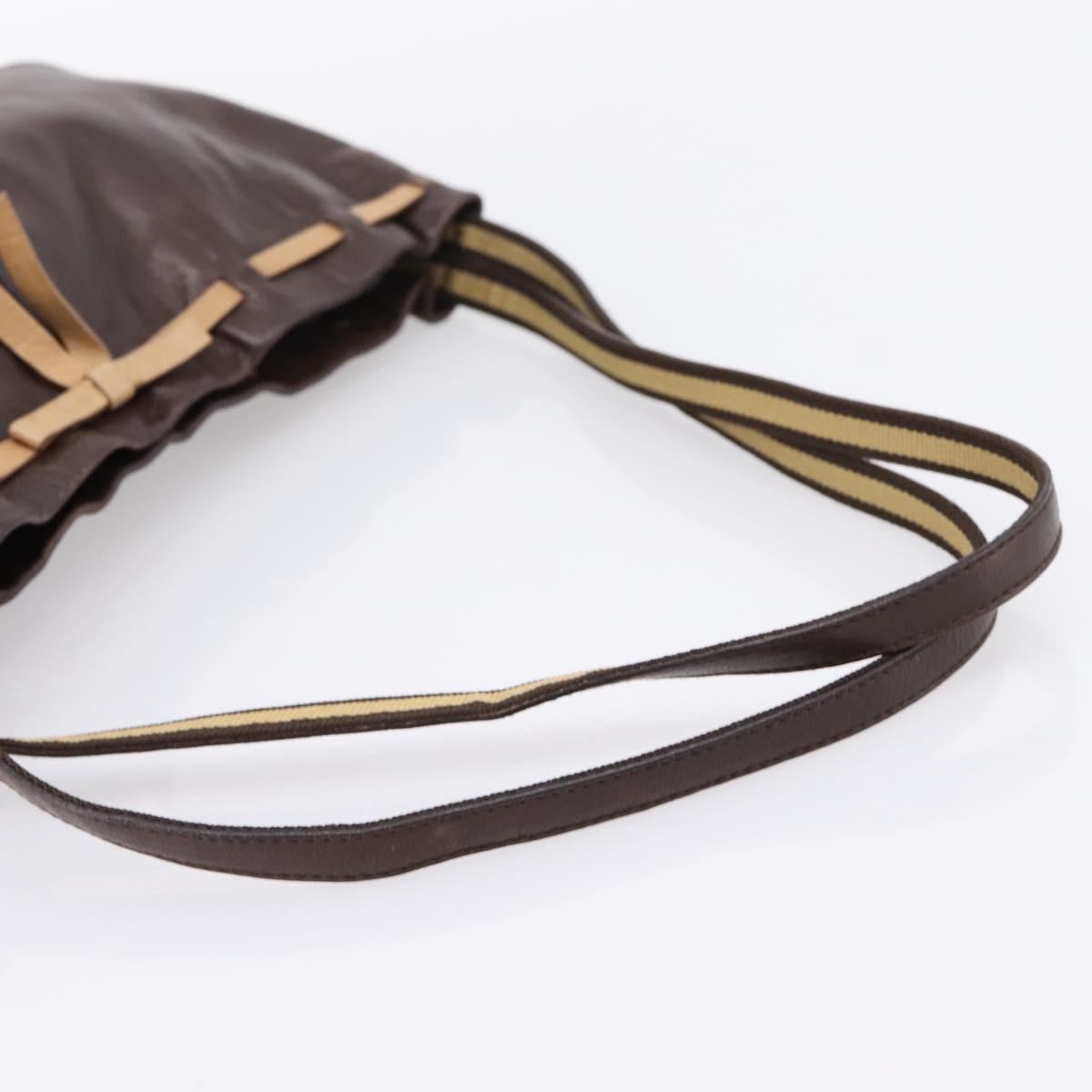 Miu Miu Shoulder Bag Leather Brown Silver Auth 201975
