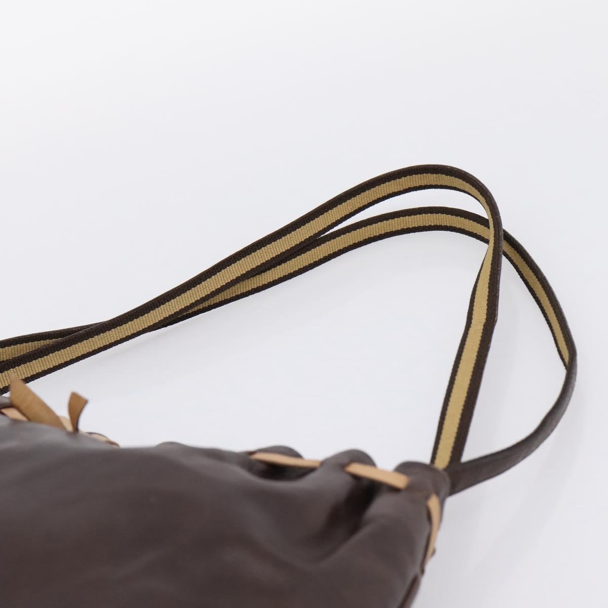 Miu Miu Shoulder Bag Leather Brown Silver Auth 201975