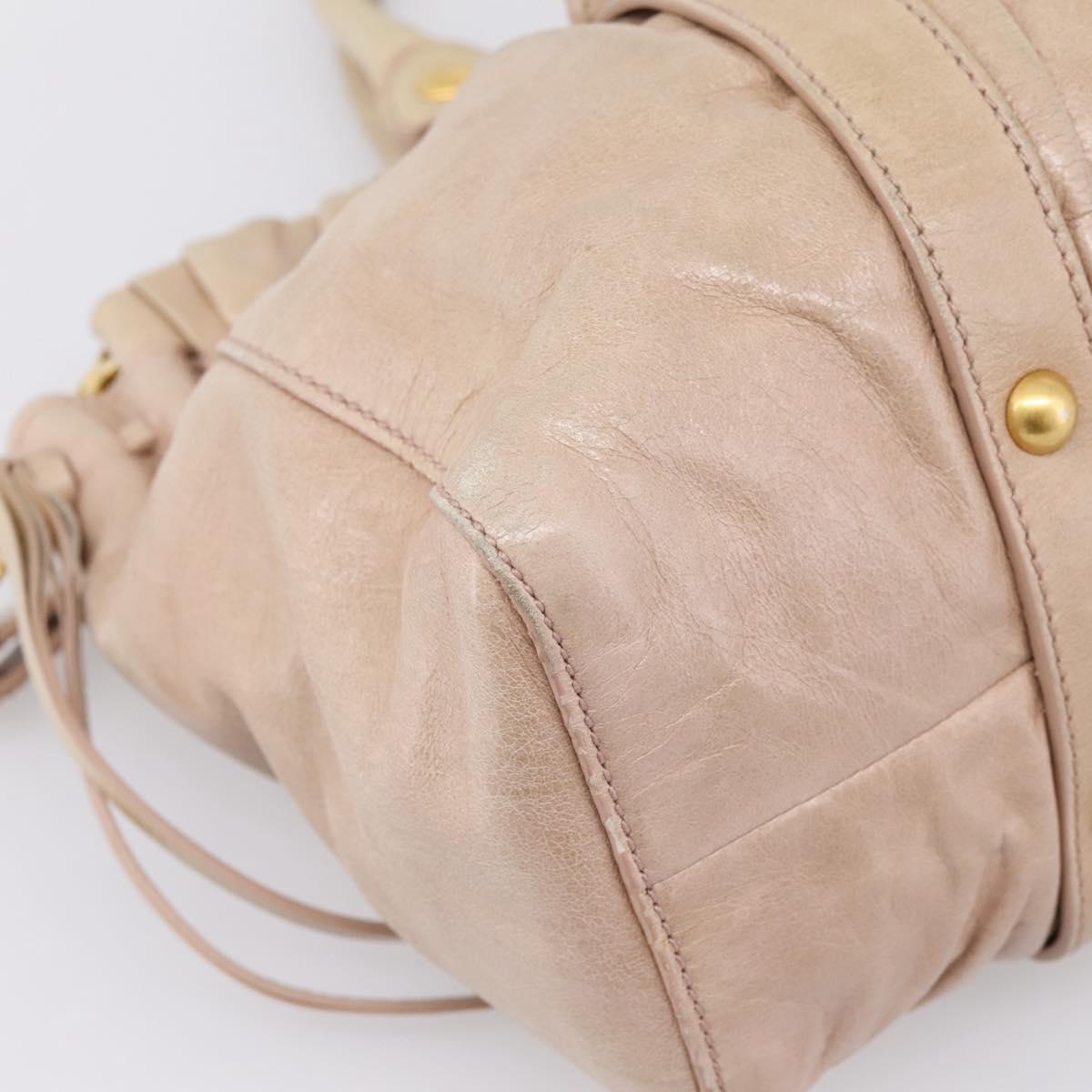Miu Miu Hand Bag Vitello Lux Leather 2way Beige Gold Auth 201979A