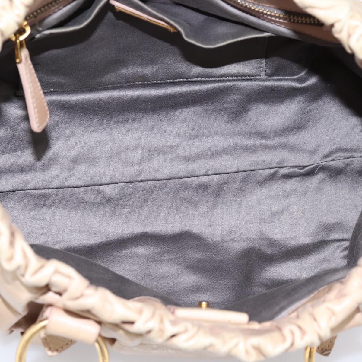 Miu Miu Hand Bag Vitello Lux Leather 2way Beige Gold Auth 201979A