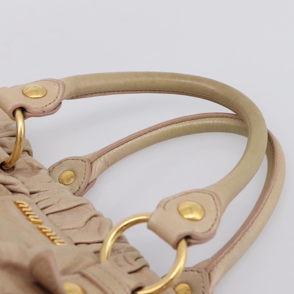 Miu Miu Hand Bag Vitello Lux Leather 2way Beige Gold Auth 201979A