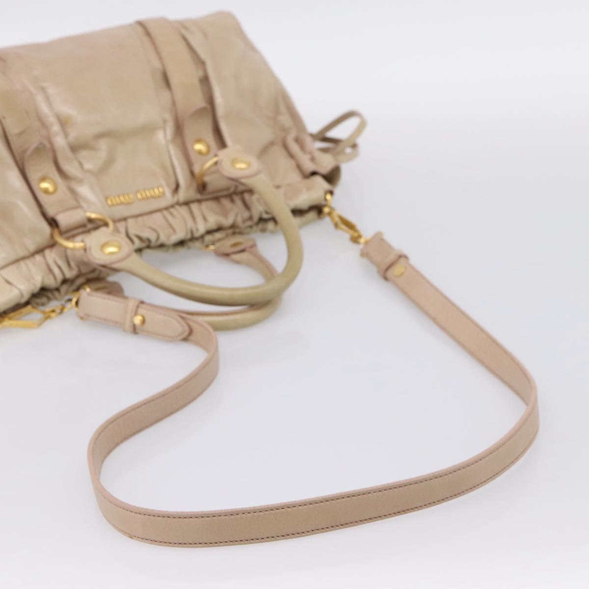 Miu Miu Hand Bag Vitello Lux Leather 2way Beige Gold Auth 201979A