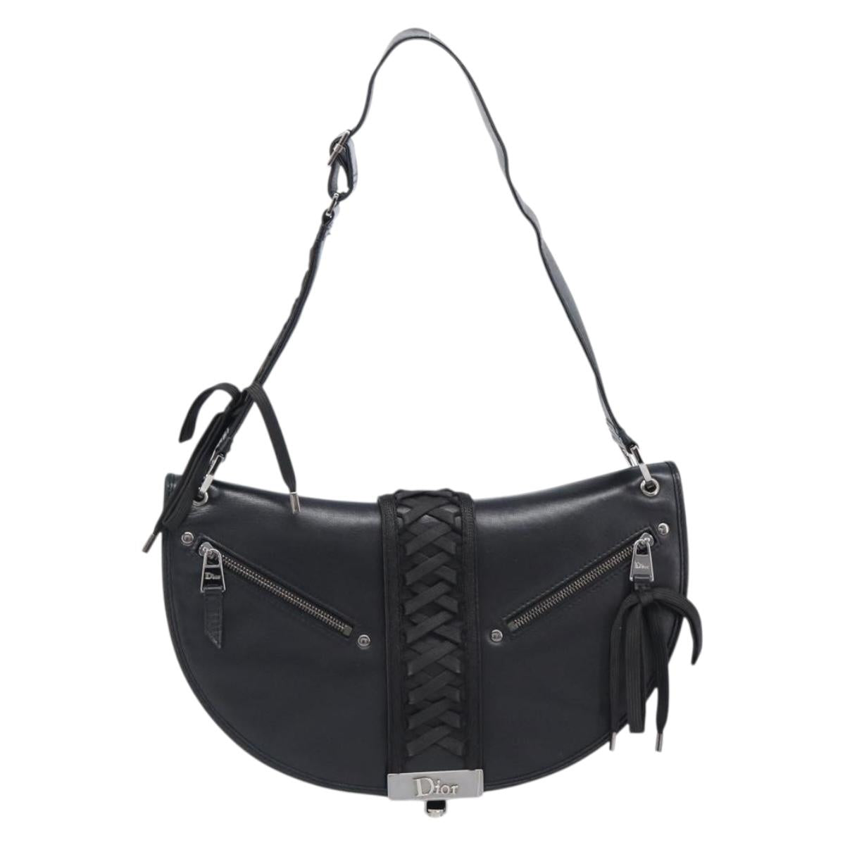Christian Dior Admit It Shoulder Bag Leather Black Silver Auth 201980A