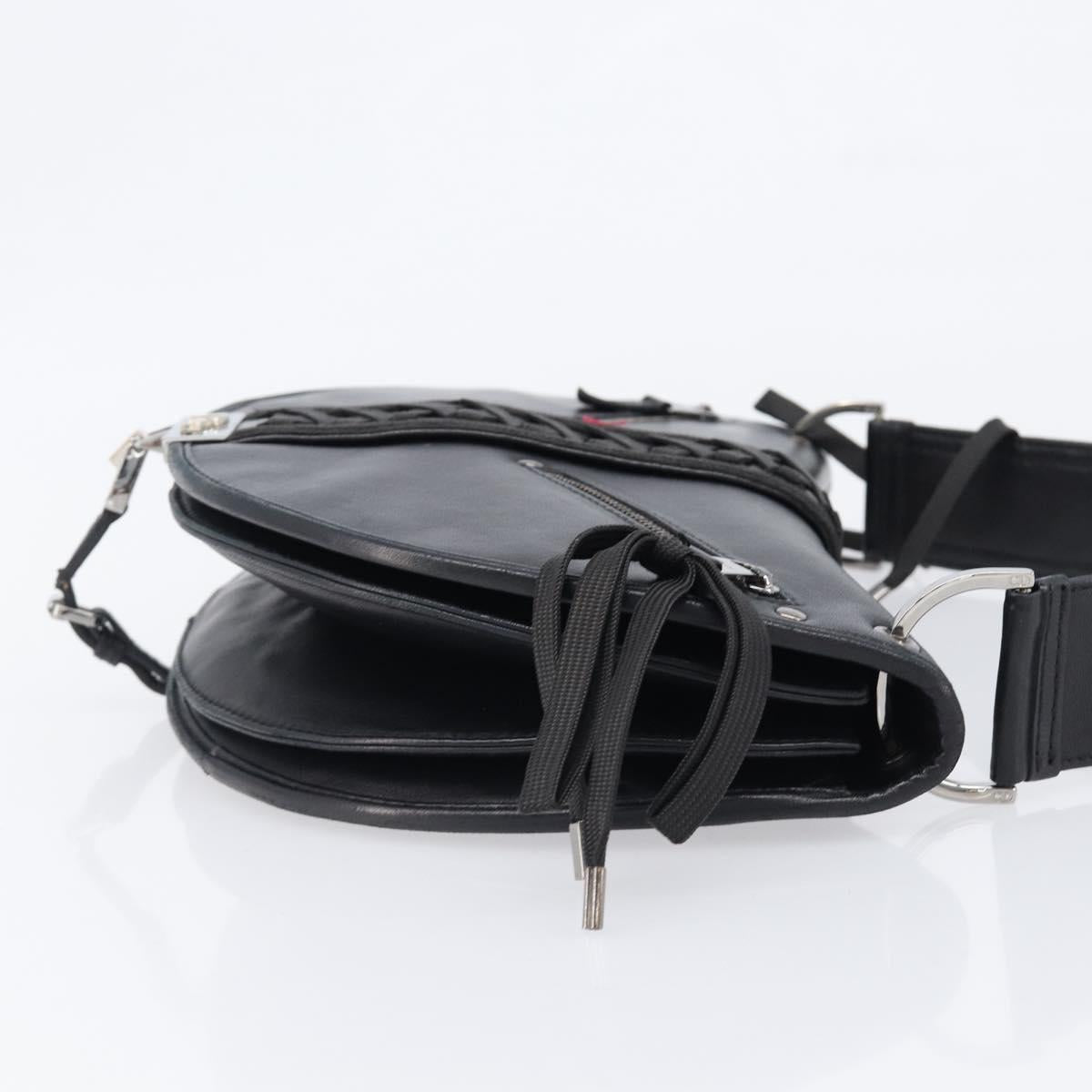 Christian Dior Admit It Shoulder Bag Leather Black Silver Auth 201980A