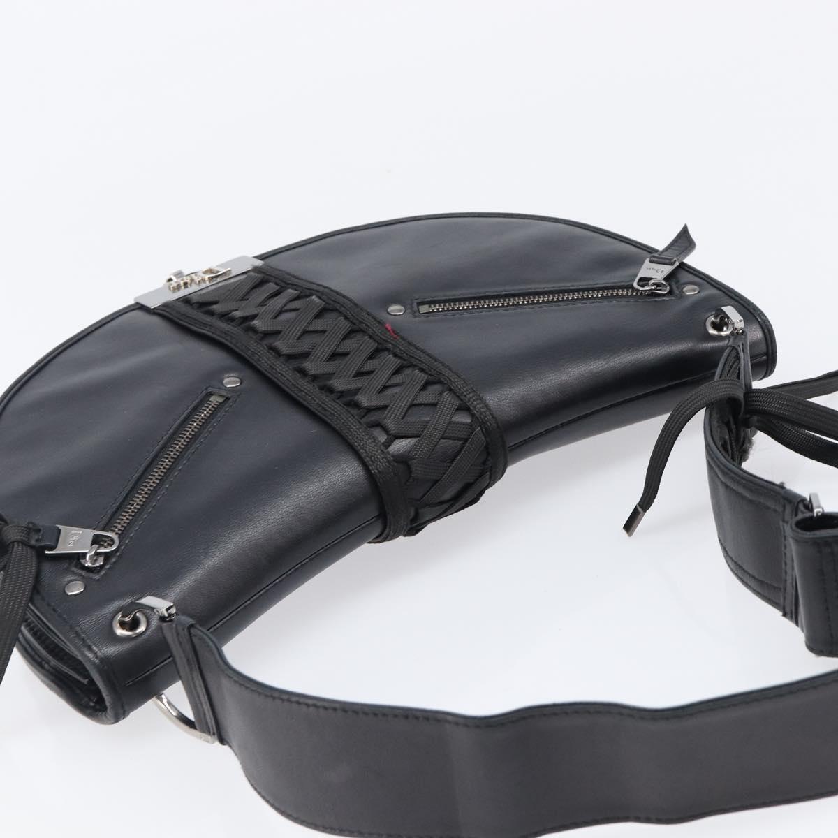 Christian Dior Admit It Shoulder Bag Leather Black Silver Auth 201980A
