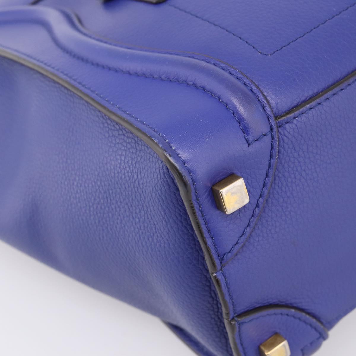 CELINE Luggage Micro Shopper Hand Bag Leather Blue Gold Auth 201981A