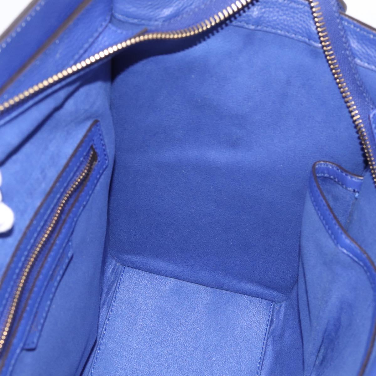 CELINE Luggage Micro Shopper Hand Bag Leather Blue Gold Auth 201981A