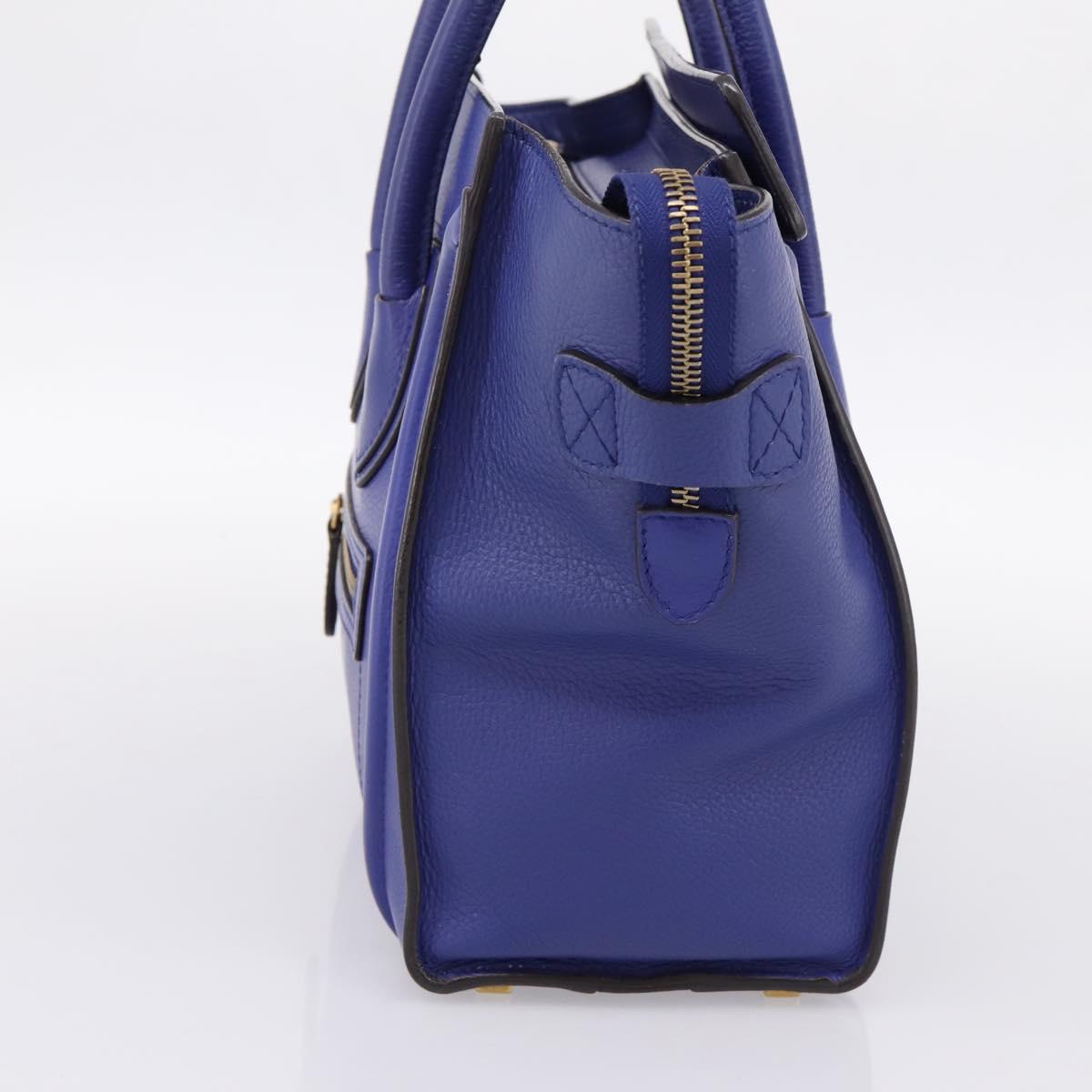 CELINE Luggage Micro Shopper Hand Bag Leather Blue Gold Auth 201981A