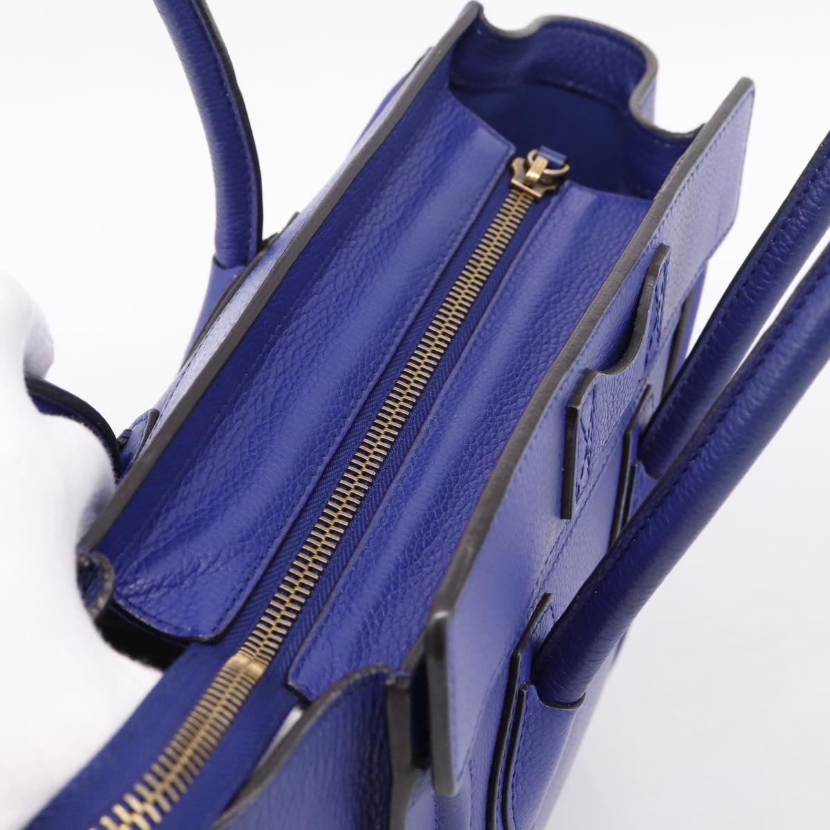 CELINE Luggage Micro Shopper Hand Bag Leather Blue Gold Auth 201981A