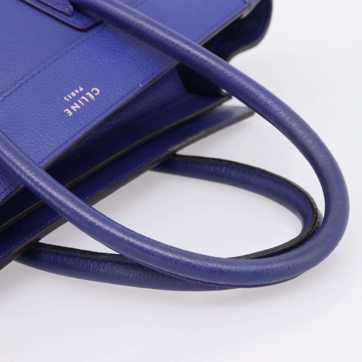 CELINE Luggage Micro Shopper Hand Bag Leather Blue Gold Auth 201981A