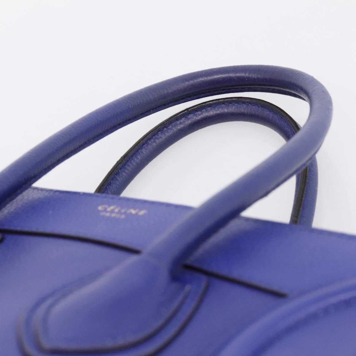 CELINE Luggage Micro Shopper Hand Bag Leather Blue Gold Auth 201981A