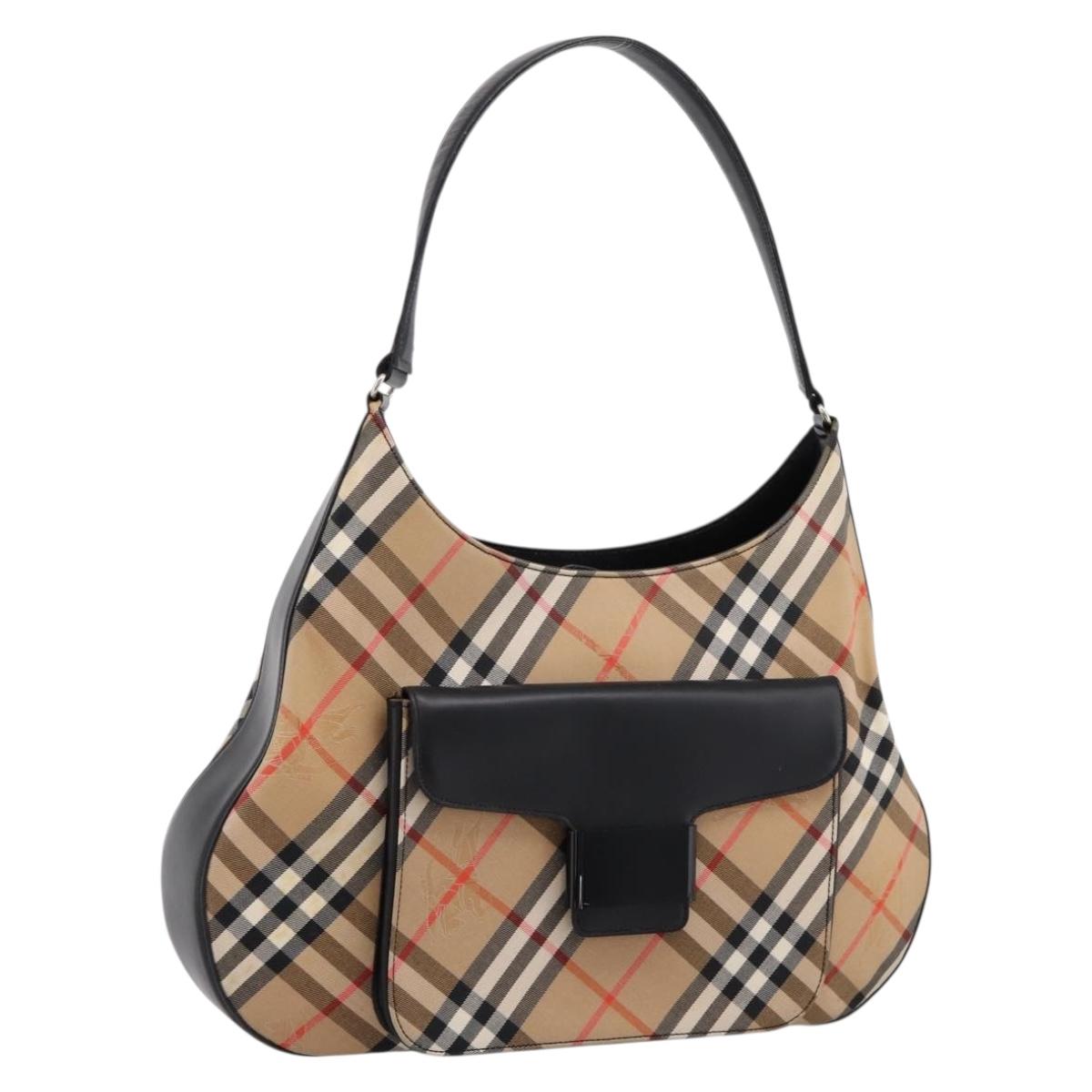 Burberrys Nova Check Shoulder Bag Canvas Beige Silver Auth 201983