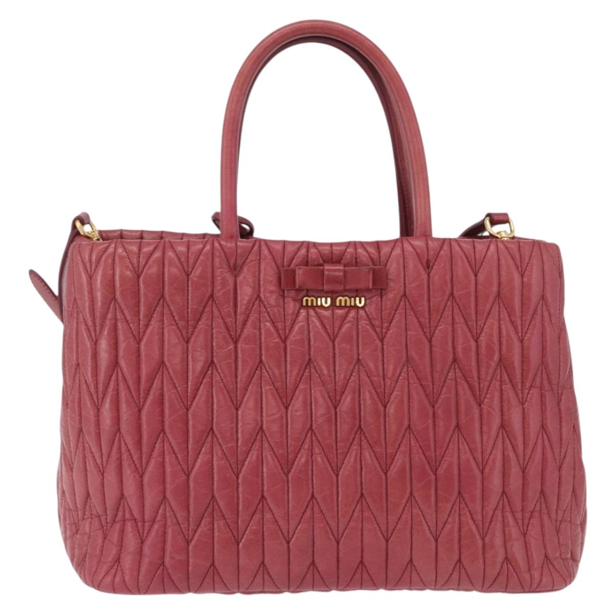 Miu Miu Matelasse Hand Bag Leather 2way Pink Gold Auth 201984A
