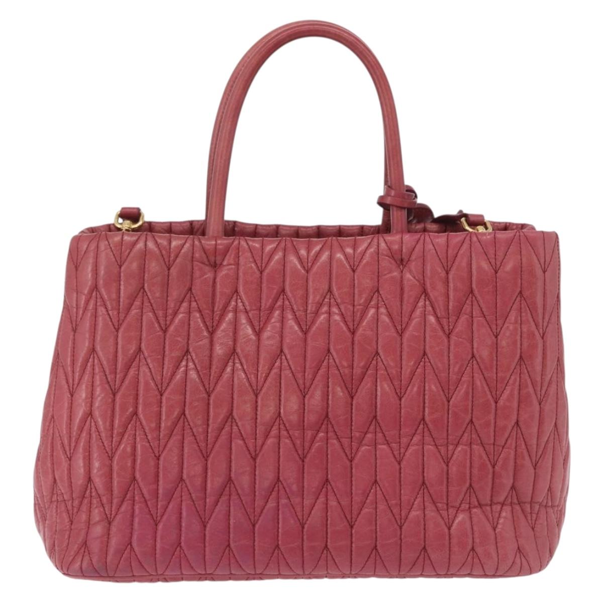 Miu Miu Matelasse Hand Bag Leather 2way Pink Gold Auth 201984A