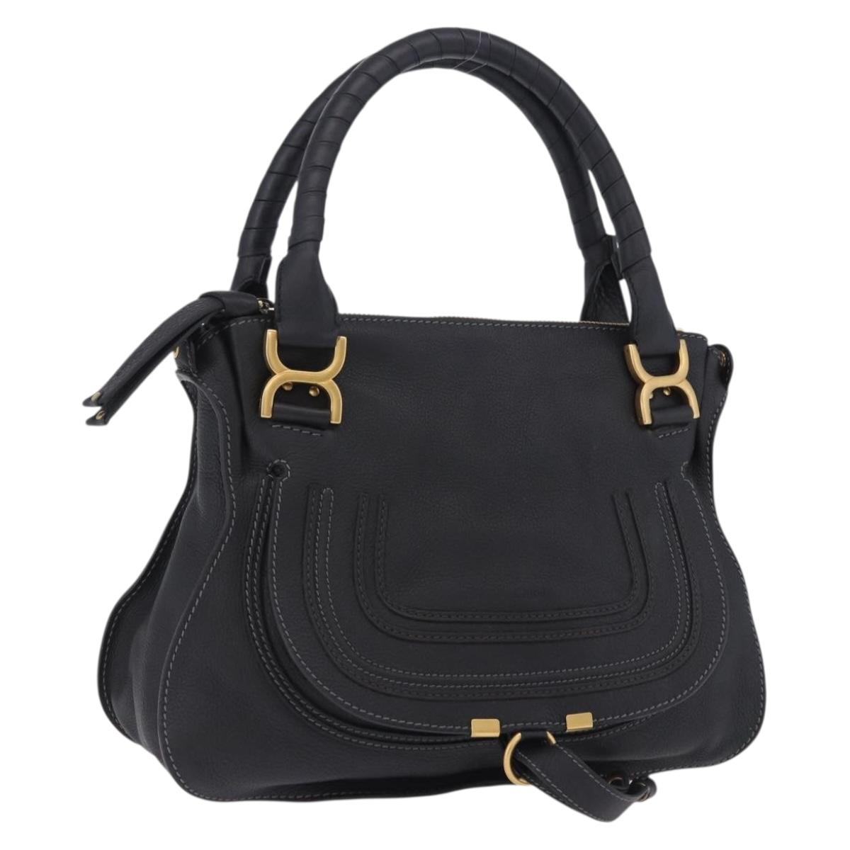 Chloe Mercy Hand Bag Leather Black Gold Auth 201985V