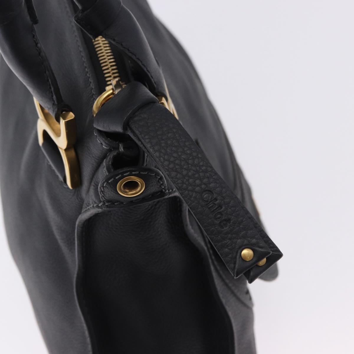 Chloe Mercy Hand Bag Leather Black Gold Auth 201985V