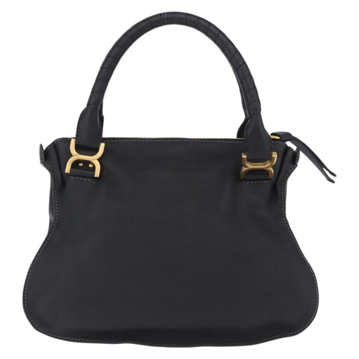 Chloe Mercy Hand Bag Leather Black Gold Auth 201985V