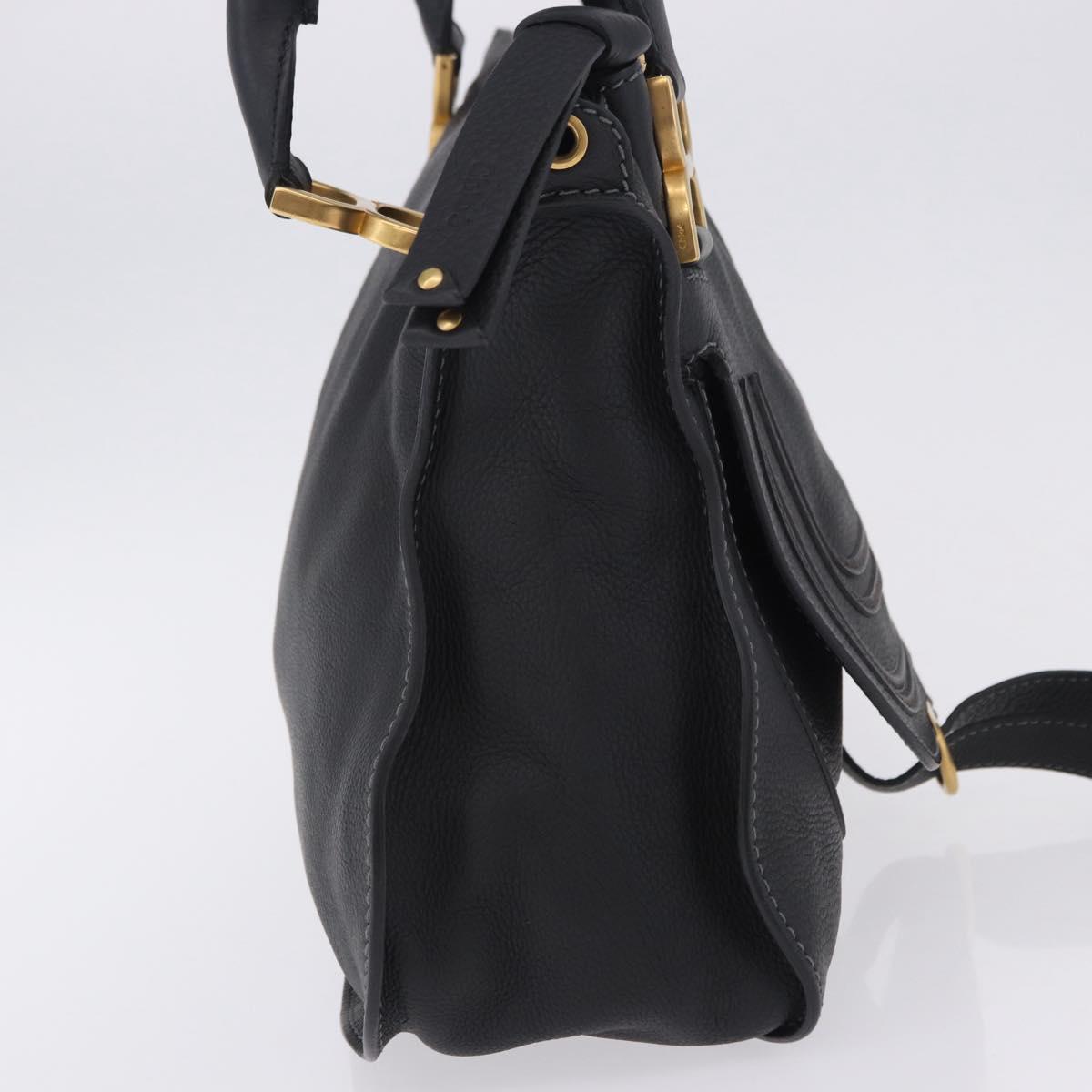 Chloe Mercy Hand Bag Leather Black Gold Auth 201985V