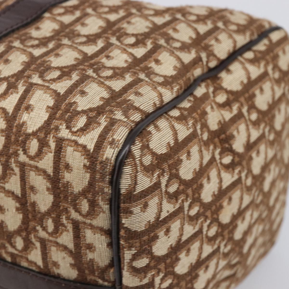 Christian Dior Trotter Canvas Boston Bag Brown Gold Auth 201986A