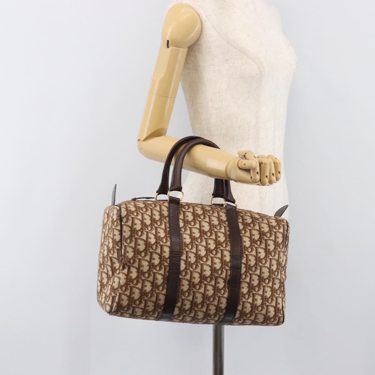 Christian Dior Trotter Canvas Boston Bag Brown Gold Auth 201986A
