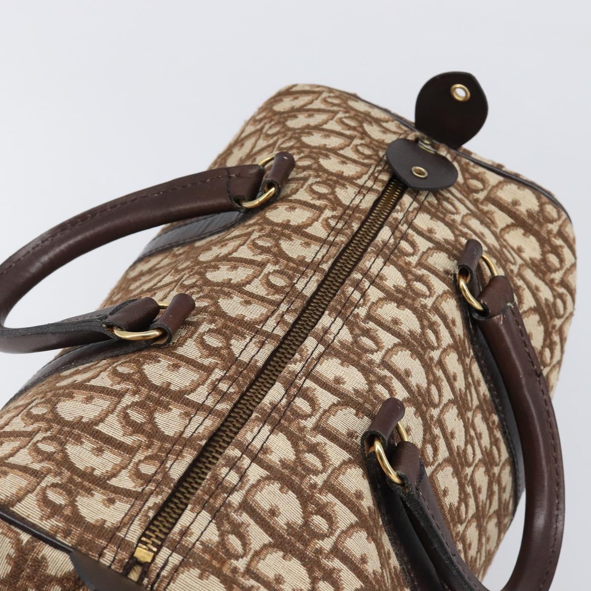 Christian Dior Trotter Canvas Boston Bag Brown Gold Auth 201986A