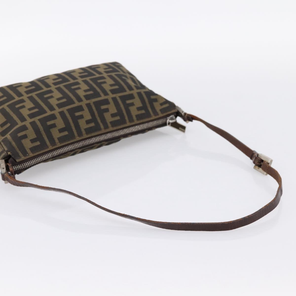 FENDI Zucca Canvas Shoulder Bag Brown Black Auth 201988