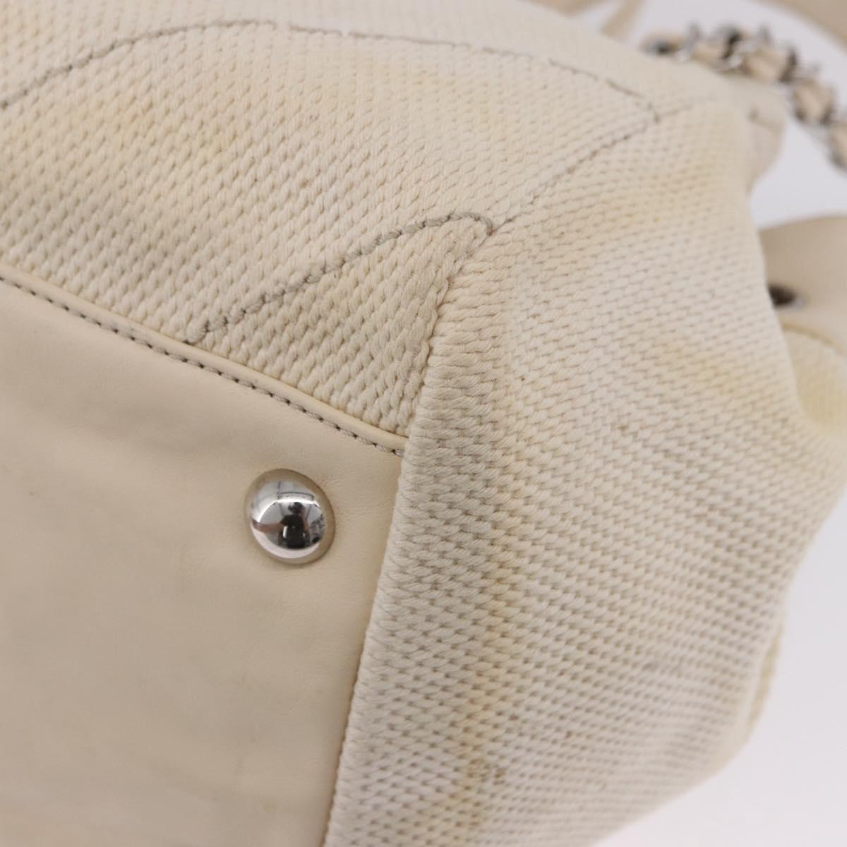 CHANEL V-Stitch Icon Series Chain Bag Canvas Beige Silver CC Auth 201991A