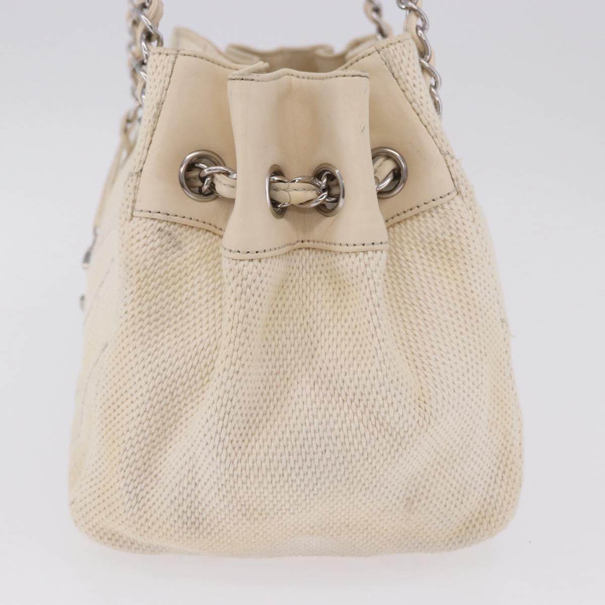 CHANEL V-Stitch Icon Series Chain Bag Canvas Beige Silver CC Auth 201991A