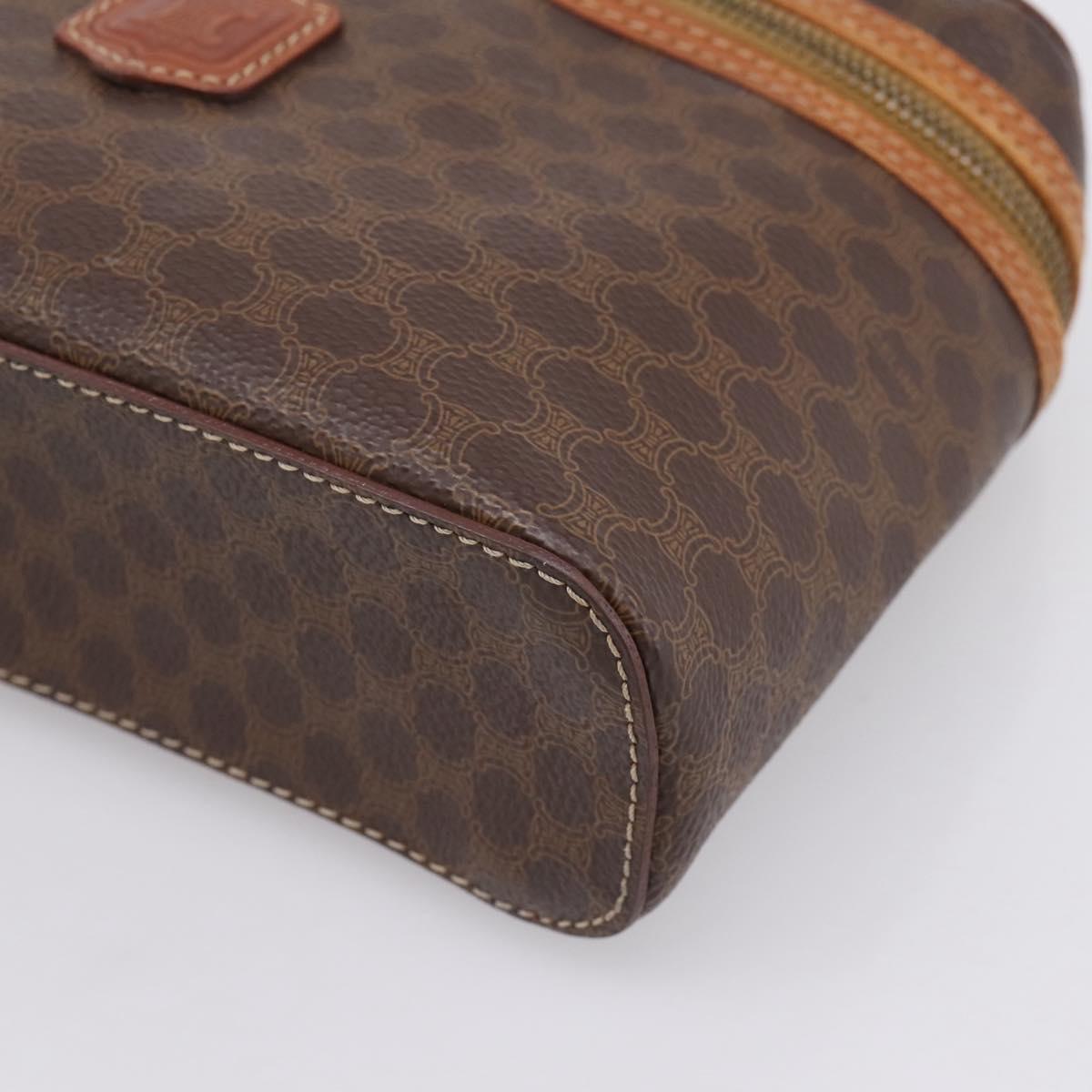 CELINE Macadam Canvas Vanity Cosmetic Pouch PVC Leather Brown Gold Auth 201994