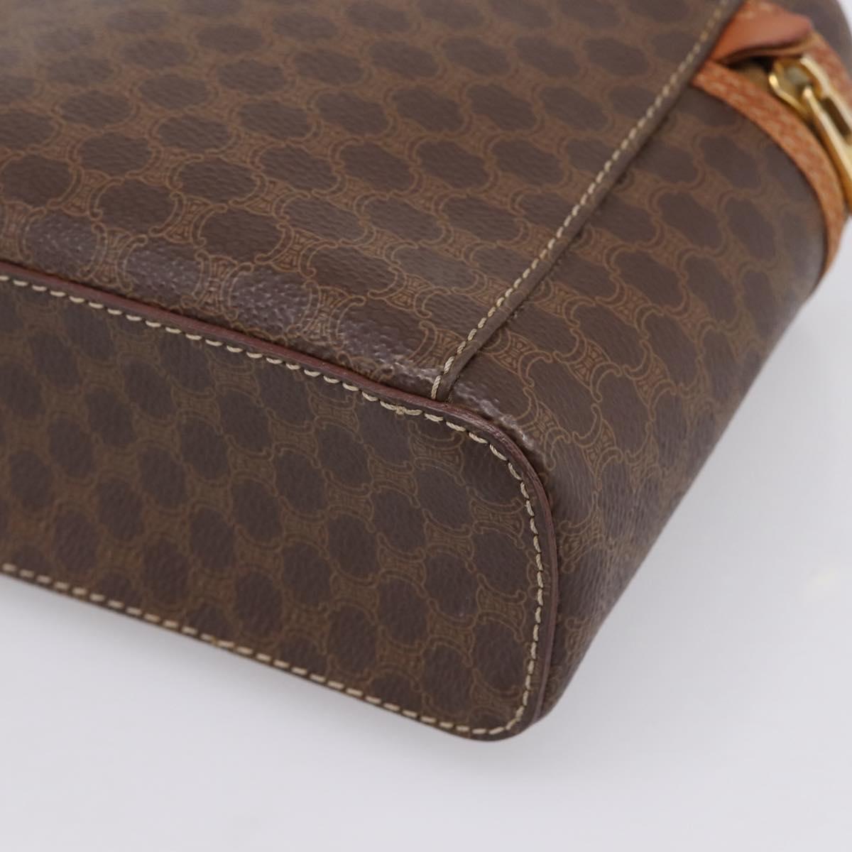CELINE Macadam Canvas Vanity Cosmetic Pouch PVC Leather Brown Gold Auth 201994
