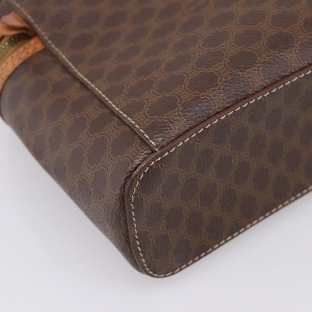 CELINE Macadam Canvas Vanity Cosmetic Pouch PVC Leather Brown Gold Auth 201994