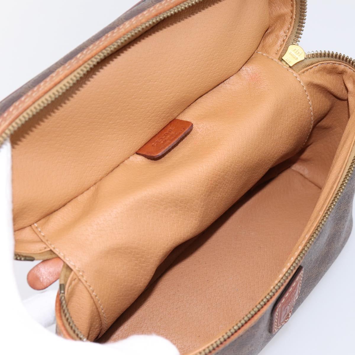 CELINE Macadam Canvas Vanity Cosmetic Pouch PVC Leather Brown Gold Auth 201994