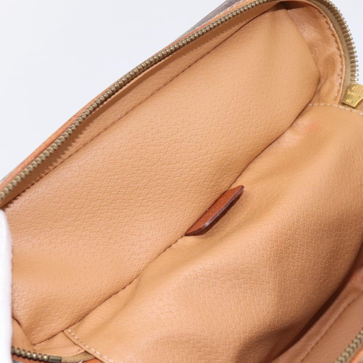 CELINE Macadam Canvas Vanity Cosmetic Pouch PVC Leather Brown Gold Auth 201994