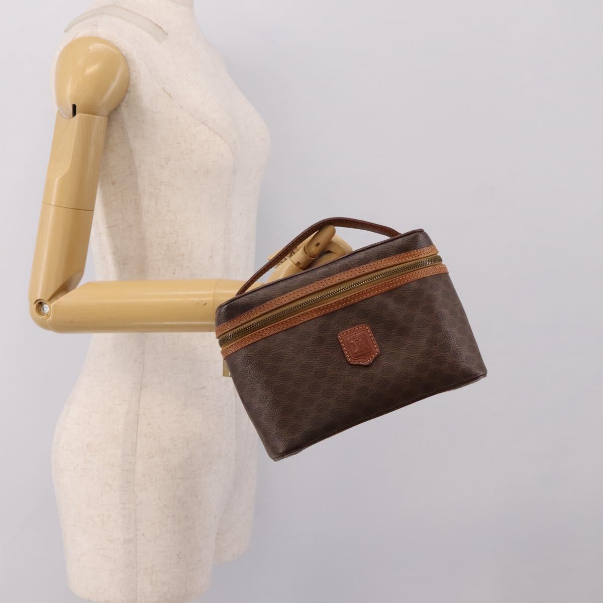 CELINE Macadam Canvas Vanity Cosmetic Pouch PVC Leather Brown Gold Auth 201994