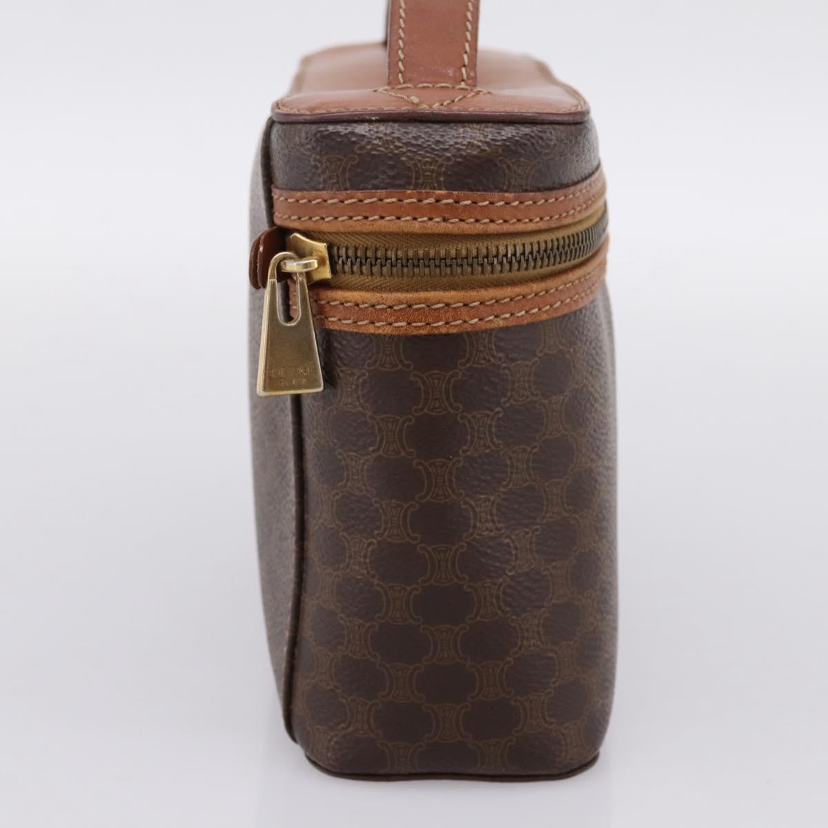 CELINE Macadam Canvas Vanity Cosmetic Pouch PVC Leather Brown Gold Auth 201994