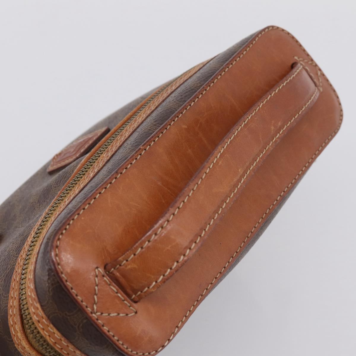 CELINE Macadam Canvas Vanity Cosmetic Pouch PVC Leather Brown Gold Auth 201994